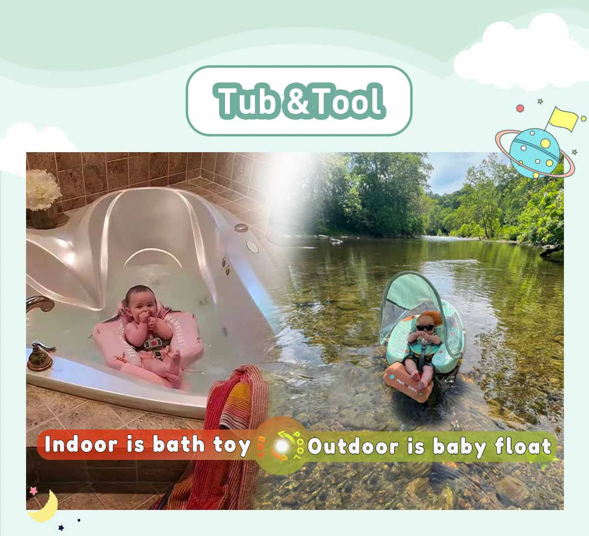 Mambobaby Baby Foldable Float Inflatable Free with Sun Canopy Safe Crotch Strap Pool Swim Ring Swim Tube Children's Sea Wheel