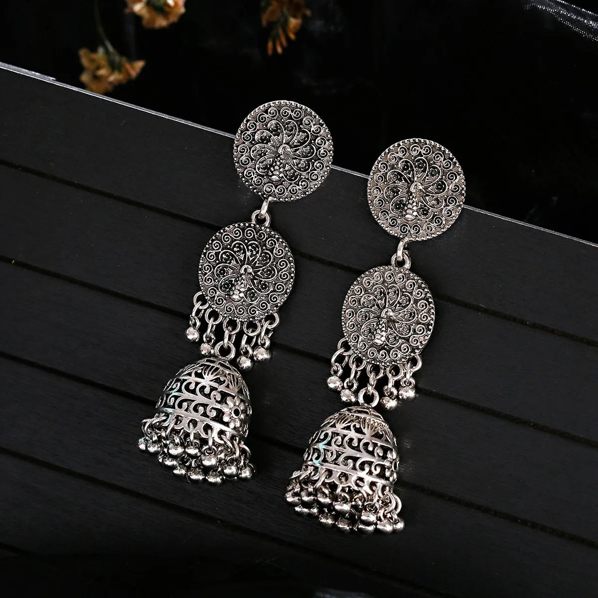 Retro Ethnic Silver Color Turkish Jhumka Earrings For Women Pendientes Pearl Tassel Classic Carved Indian Earrings Jewelry
