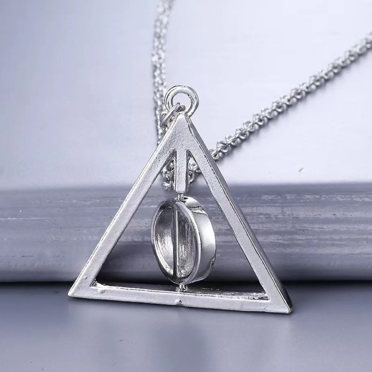 Fashion New Deathly Hallows Magic Triangle Rotatable Necklace Golden Swivel Necklace Pendant Movie Necklace Jewelry