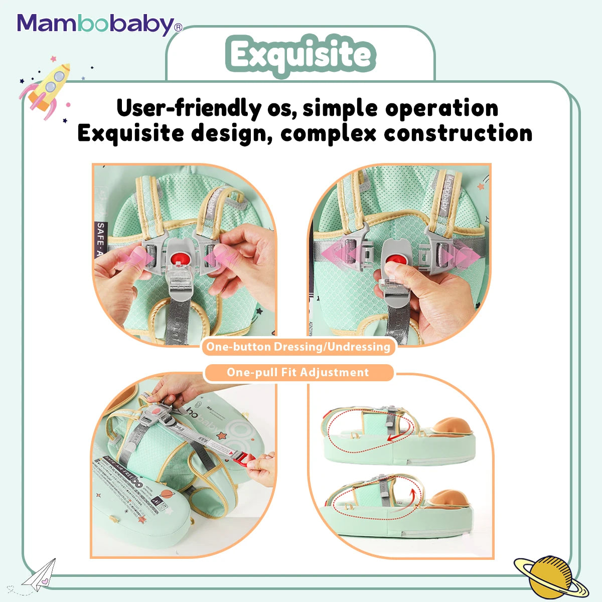 Mambobaby Baby Foldable Float Inflatable Free with Sun Canopy Safe Crotch Strap Pool Swim Ring Swim Tube Children's Sea Wheel
