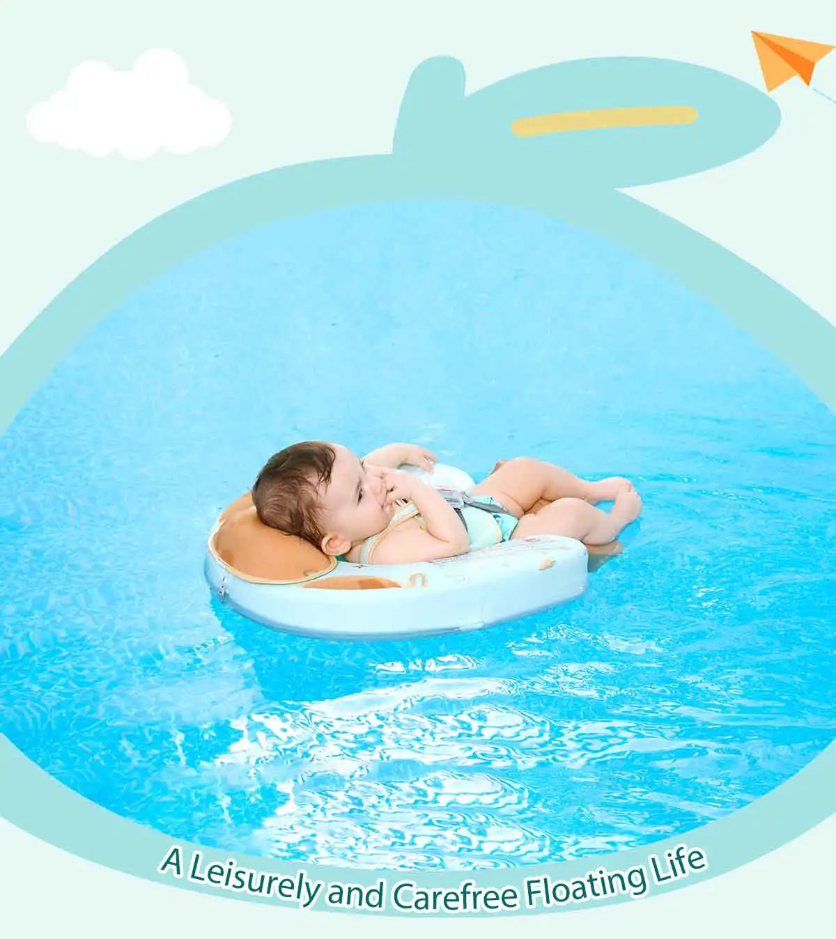 Mambobaby Baby Foldable Float Inflatable Free with Sun Canopy Safe Crotch Strap Pool Swim Ring Swim Tube Children's Sea Wheel