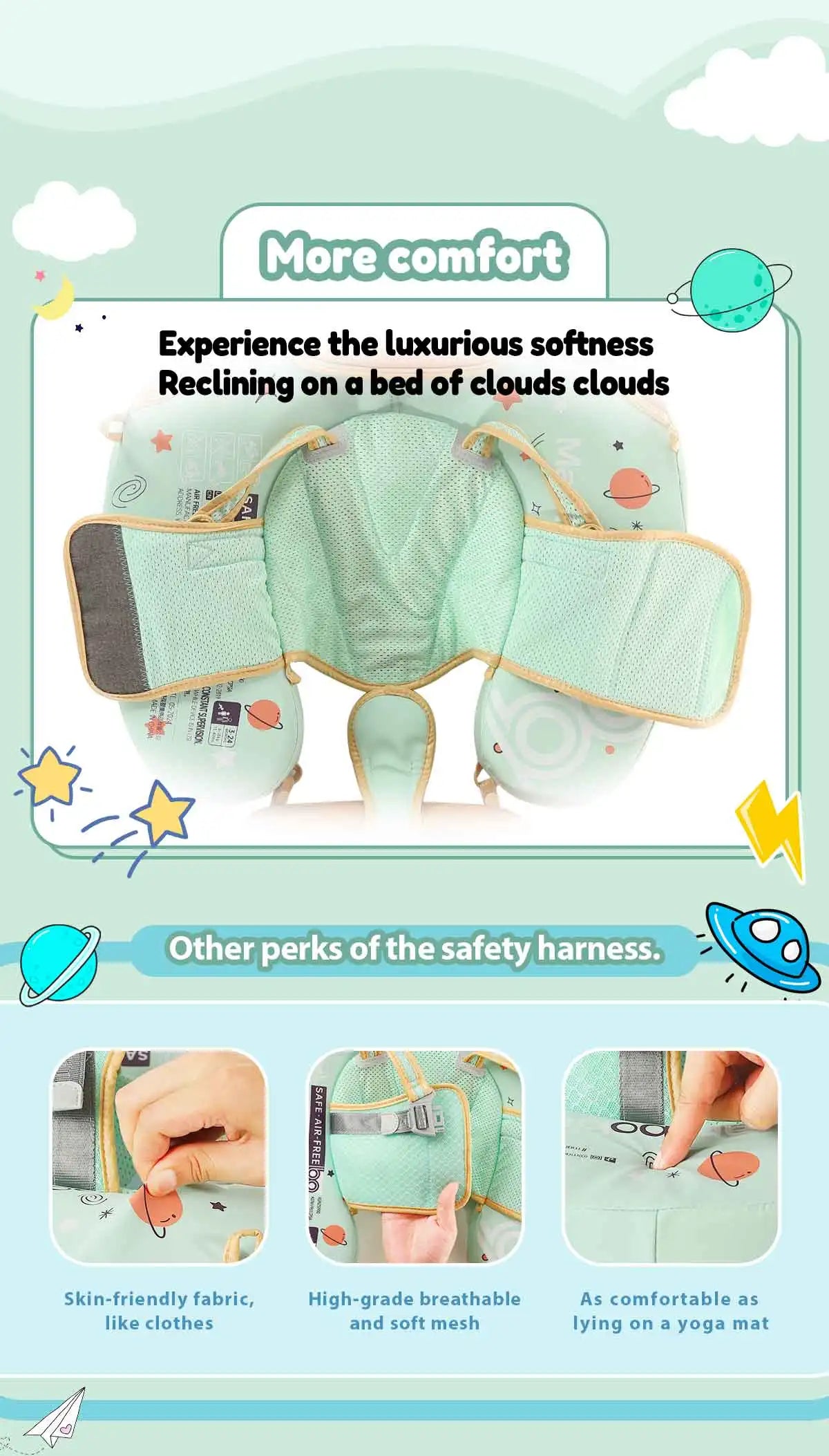 Mambobaby Baby Foldable Float Inflatable Free with Sun Canopy Safe Crotch Strap Pool Swim Ring Swim Tube Children's Sea Wheel