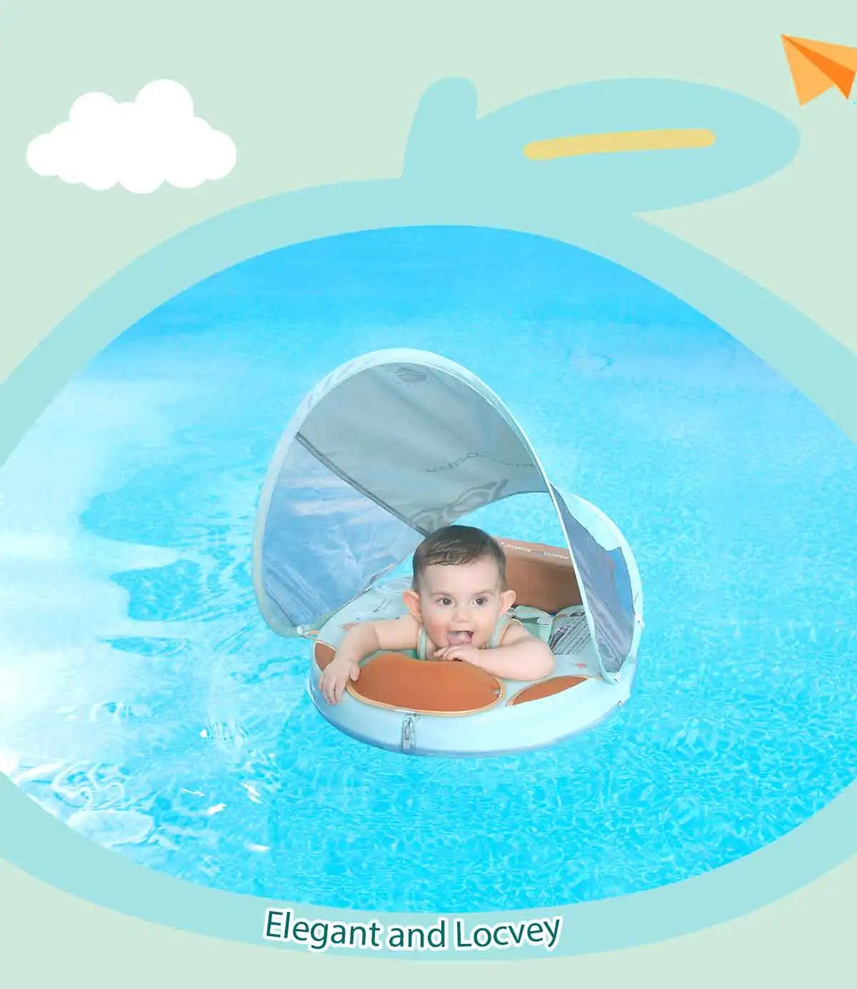 Mambobaby Baby Foldable Float Inflatable Free with Sun Canopy Safe Crotch Strap Pool Swim Ring Swim Tube Children's Sea Wheel