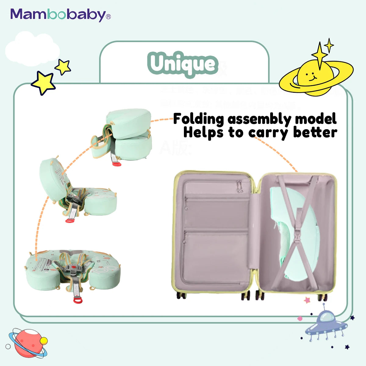 Mambobaby Baby Foldable Float Inflatable Free with Sun Canopy Safe Crotch Strap Pool Swim Ring Swim Tube Children's Sea Wheel