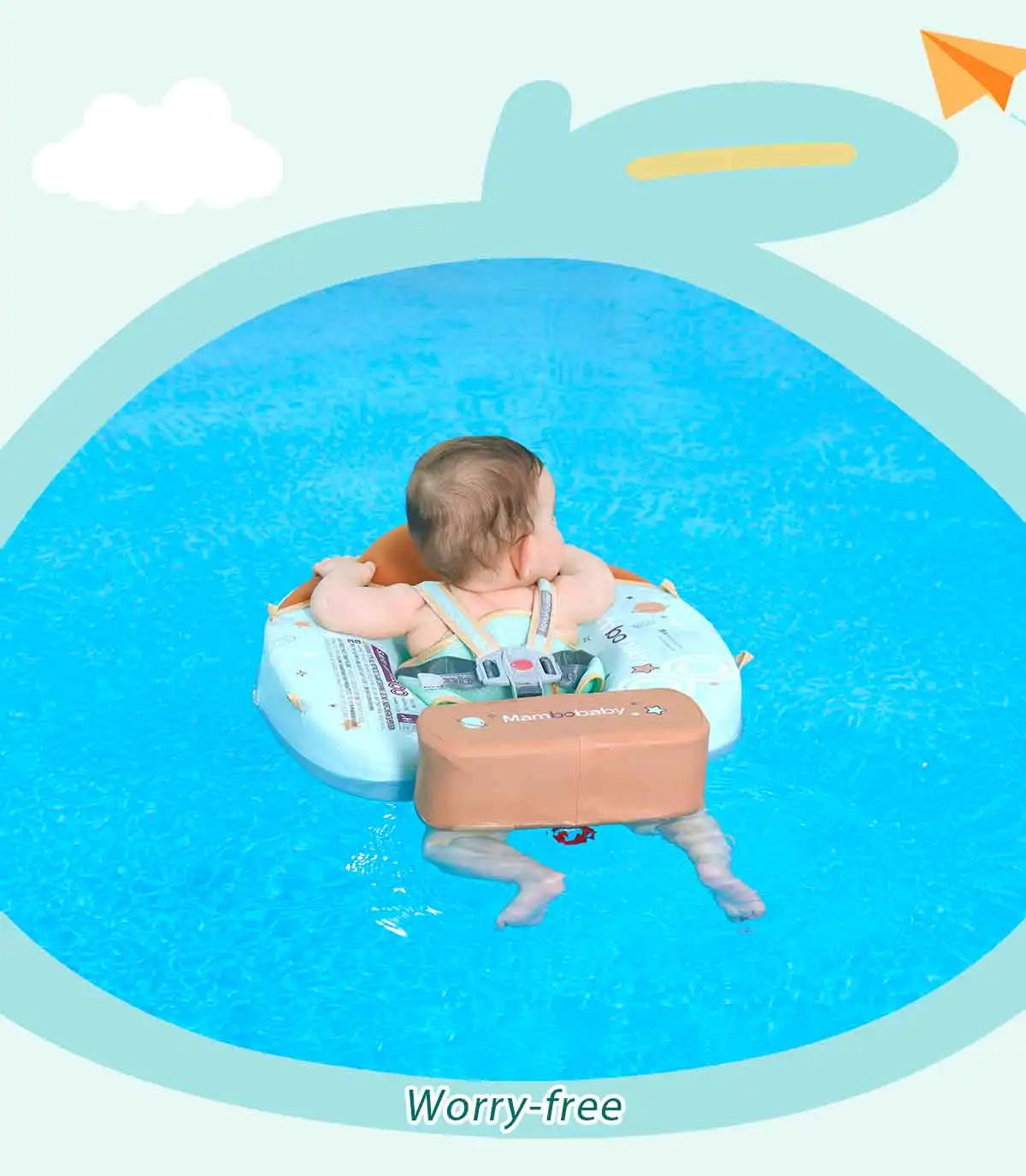 Mambobaby Baby Foldable Float Inflatable Free with Sun Canopy Safe Crotch Strap Pool Swim Ring Swim Tube Children's Sea Wheel