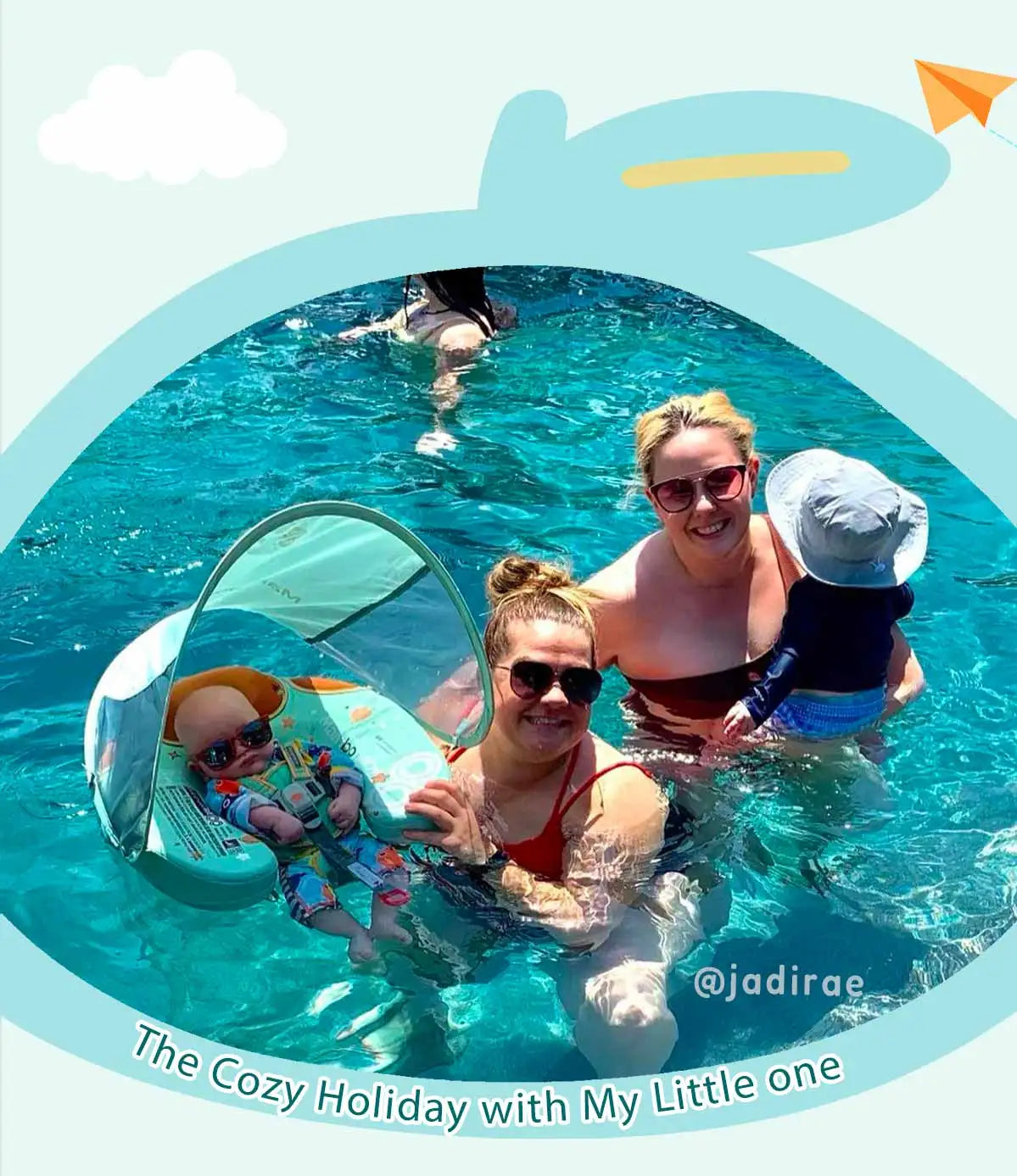 Mambobaby Baby Foldable Float Inflatable Free with Sun Canopy Safe Crotch Strap Pool Swim Ring Swim Tube Children's Sea Wheel