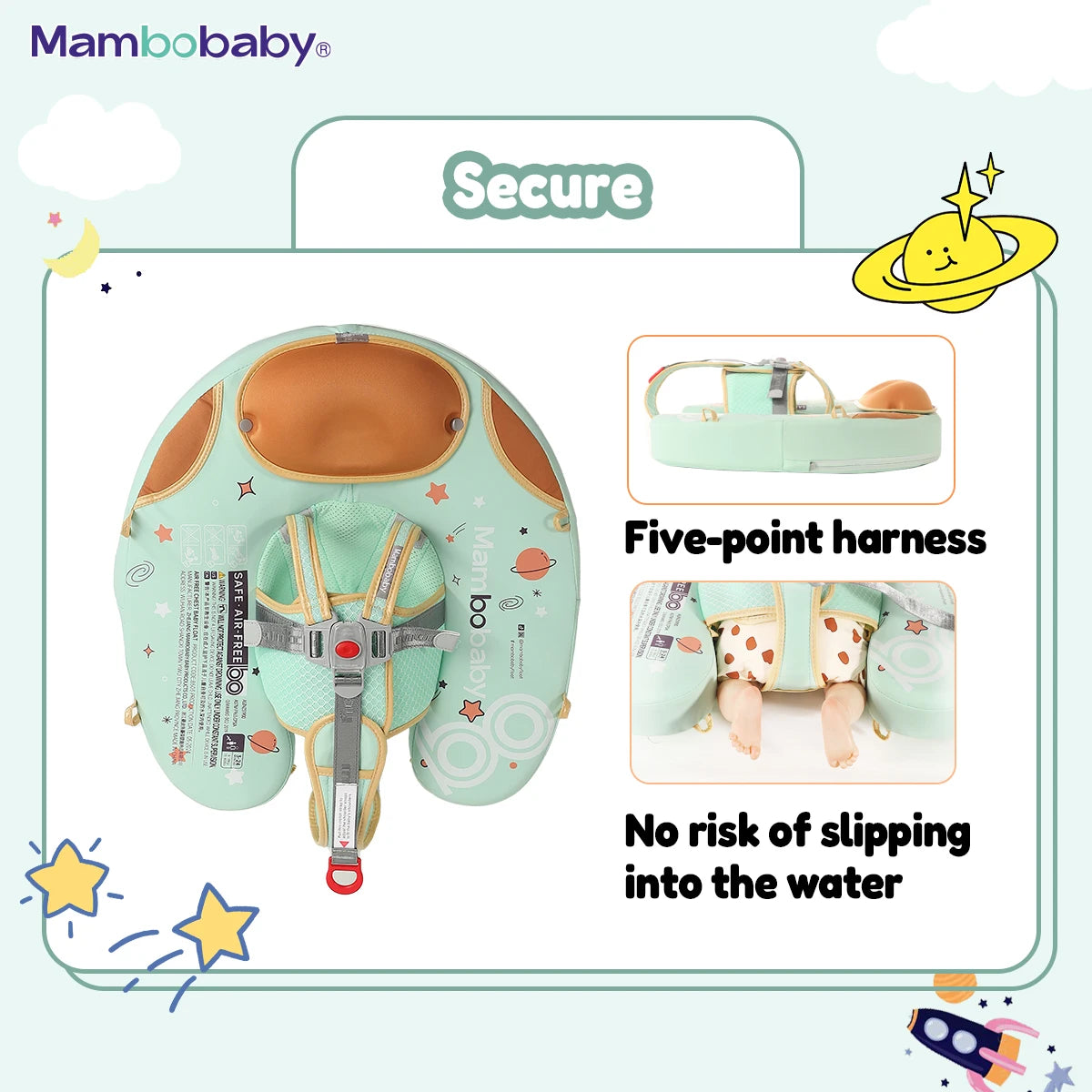 Mambobaby Baby Foldable Float Inflatable Free with Sun Canopy Safe Crotch Strap Pool Swim Ring Swim Tube Children's Sea Wheel