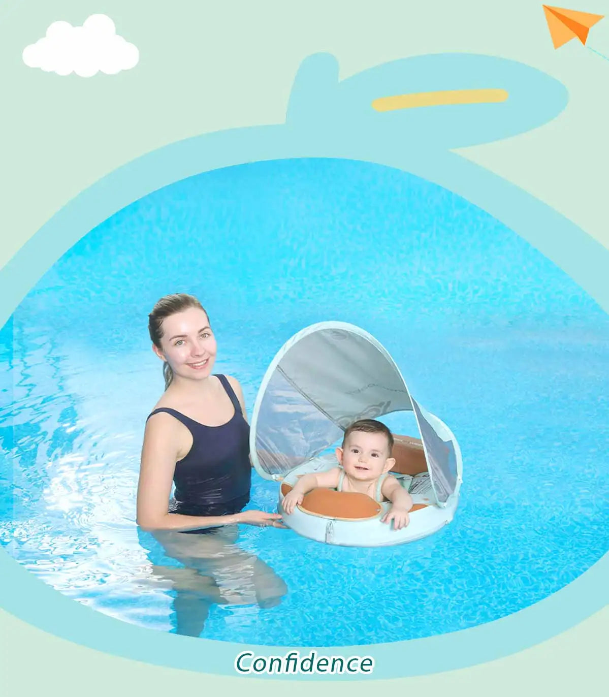Mambobaby Baby Foldable Float Inflatable Free with Sun Canopy Safe Crotch Strap Pool Swim Ring Swim Tube Children's Sea Wheel