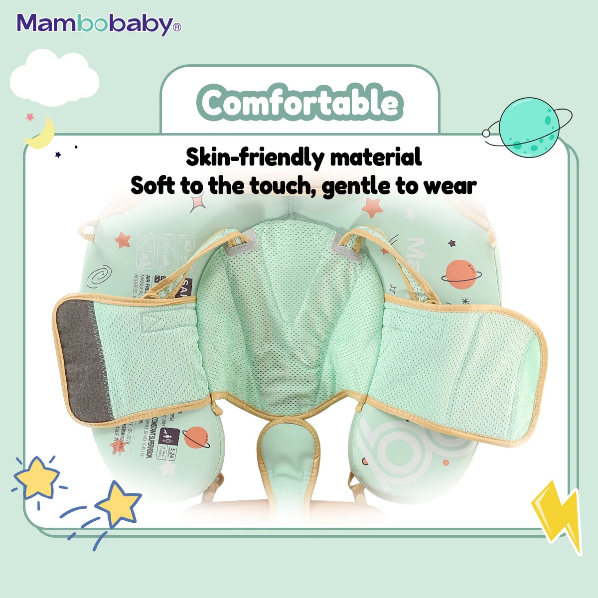 Mambobaby Baby Foldable Float Inflatable Free with Sun Canopy Safe Crotch Strap Pool Swim Ring Swim Tube Children's Sea Wheel