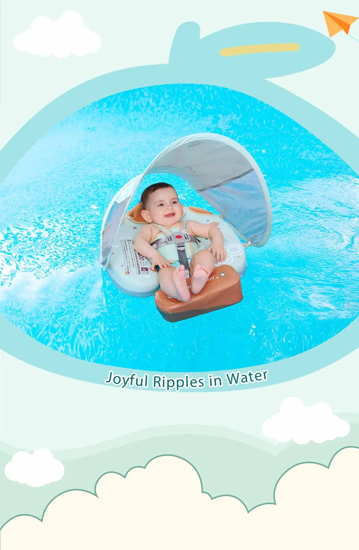 Mambobaby Baby Foldable Float Inflatable Free with Sun Canopy Safe Crotch Strap Pool Swim Ring Swim Tube Children's Sea Wheel