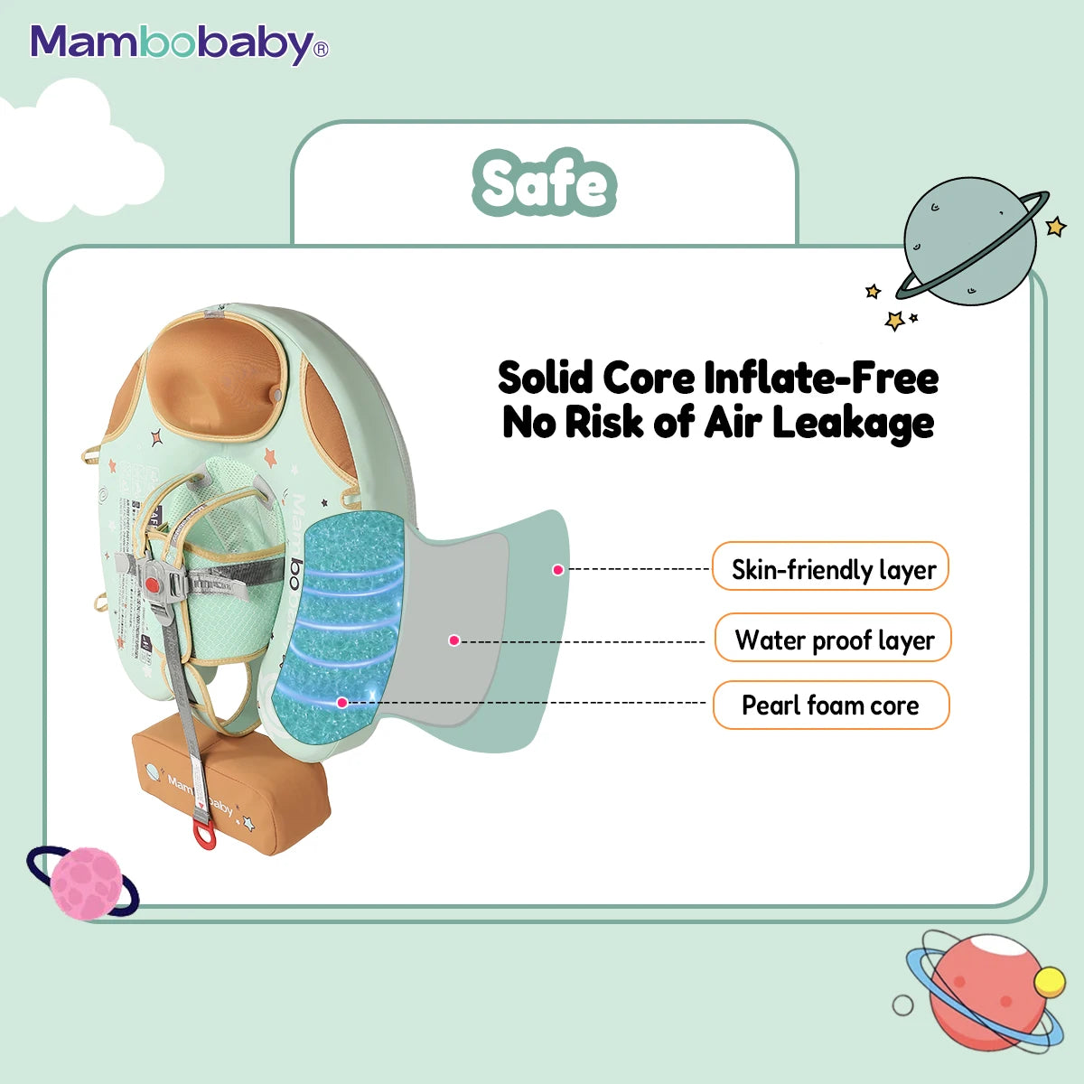 Mambobaby Baby Foldable Float Inflatable Free with Sun Canopy Safe Crotch Strap Pool Swim Ring Swim Tube Children's Sea Wheel