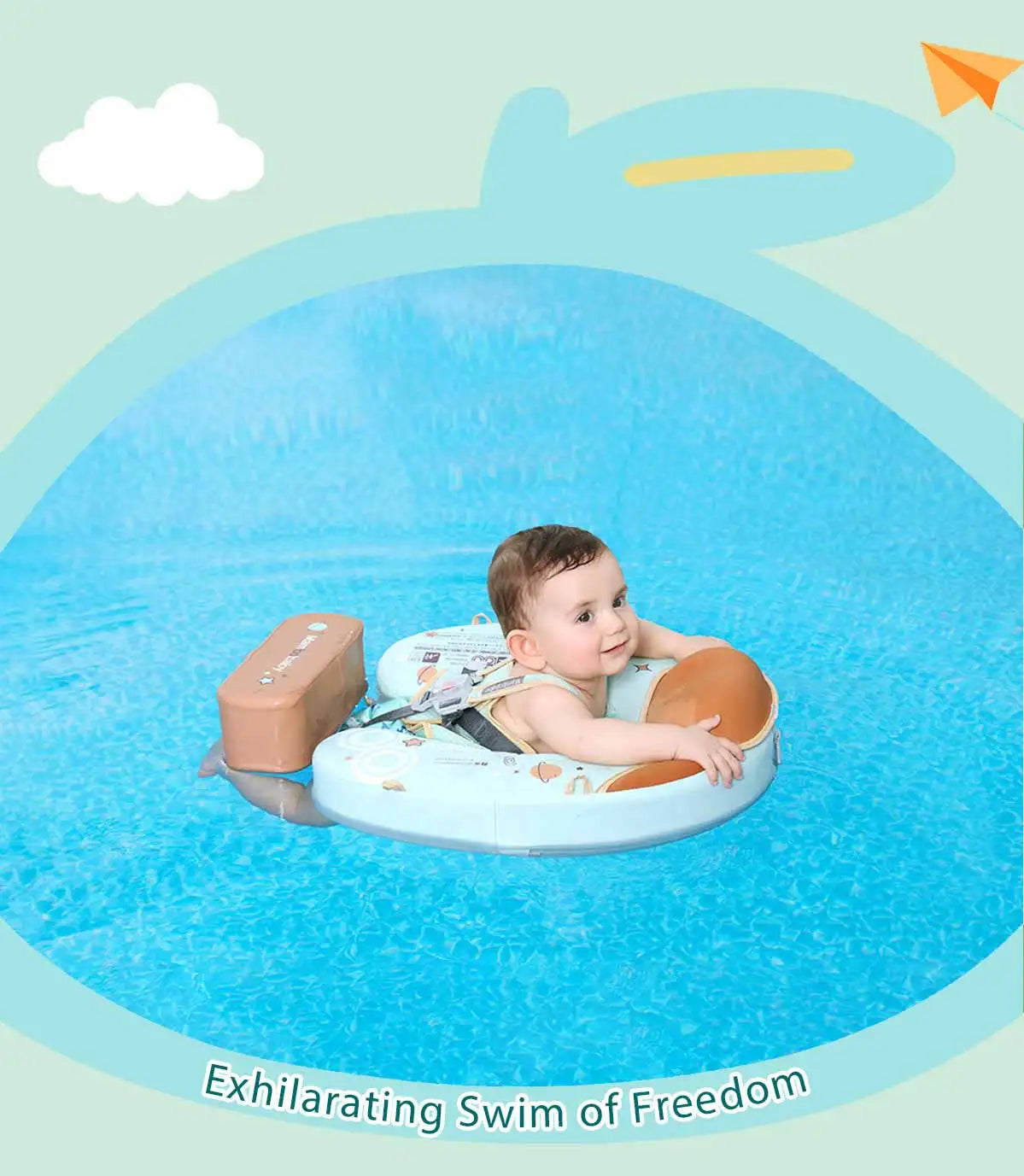 Mambobaby Baby Foldable Float Inflatable Free with Sun Canopy Safe Crotch Strap Pool Swim Ring Swim Tube Children's Sea Wheel