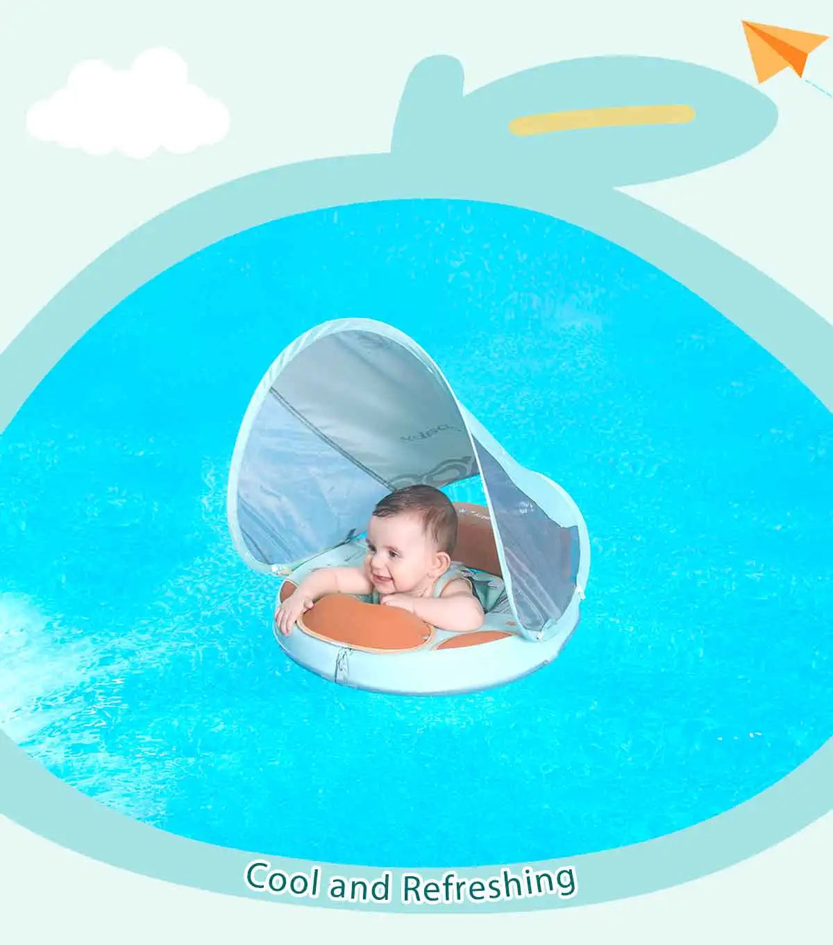 Mambobaby Baby Foldable Float Inflatable Free with Sun Canopy Safe Crotch Strap Pool Swim Ring Swim Tube Children's Sea Wheel