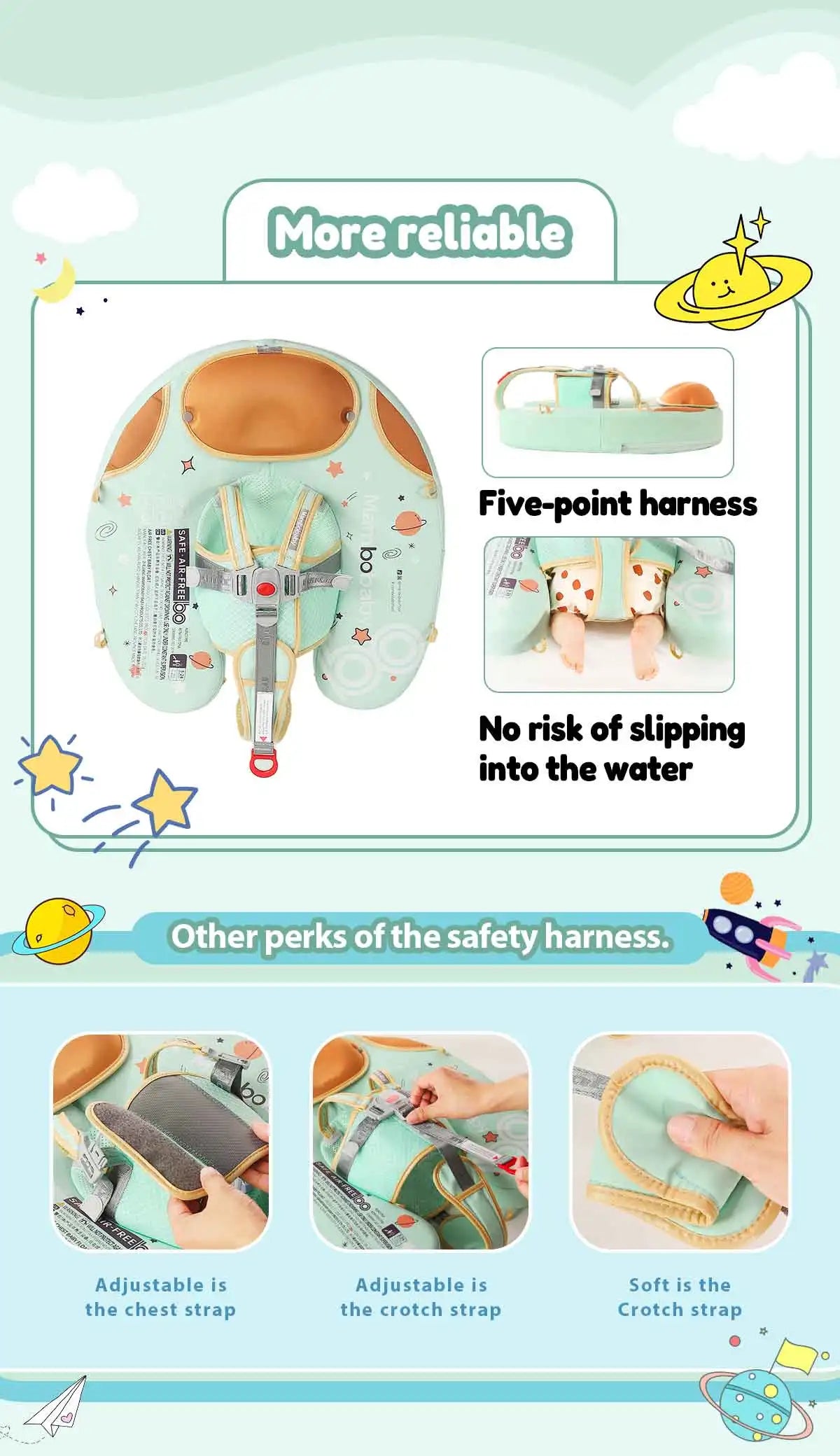 Mambobaby Baby Foldable Float Inflatable Free with Sun Canopy Safe Crotch Strap Pool Swim Ring Swim Tube Children's Sea Wheel