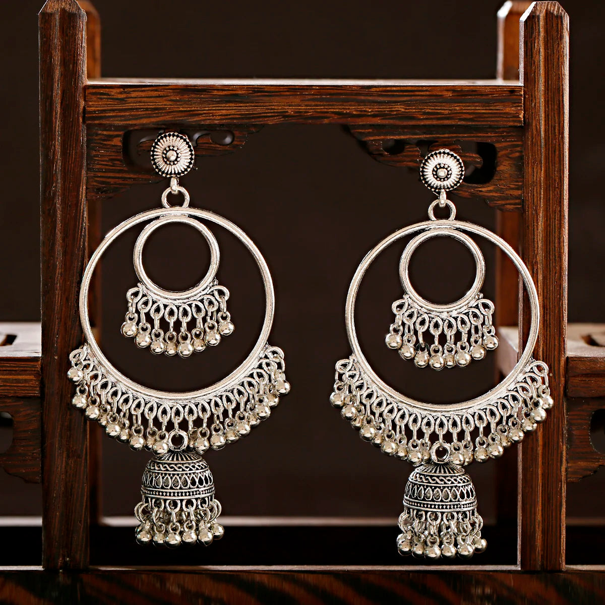 Women's Ethnic Big Round Bells Tassel Indian Jewelry Gypsy Earrings Pendientes Vintage Tribe Jhumka Earrings Jewelry