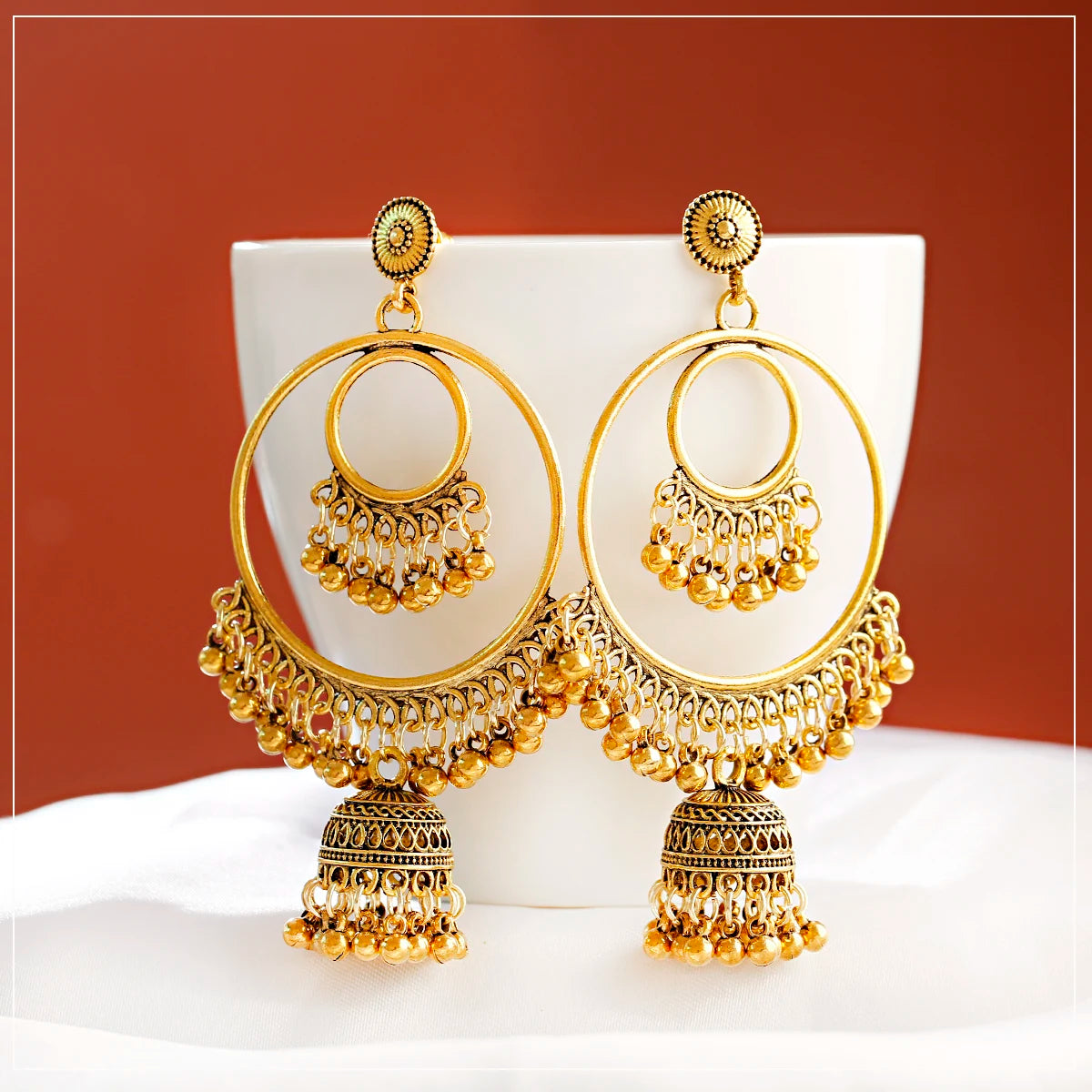 Women's Ethnic Big Round Bells Tassel Indian Jewelry Gypsy Earrings Pendientes Vintage Tribe Jhumka Earrings Jewelry