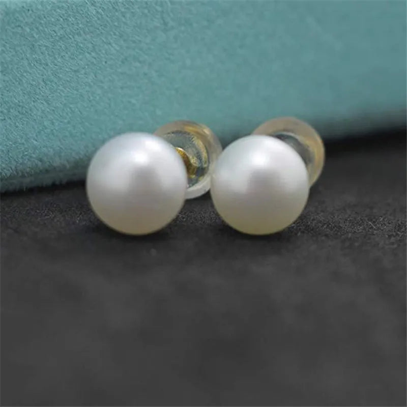 100% Natural Freshwater Pearl Stud Earrings Real 925 Sterling Sliver Earring Cultured White Pearl For Women Earring Jewelry