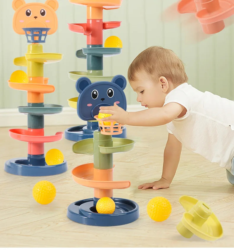 Baby Toys Rolling Ball Pile Tower Early Educational Toy For Babies Rotating Track Educational Baby Gift Stacking Toy For Kids