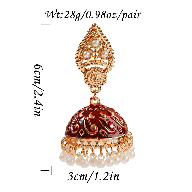 Ethnic Retro Geometric Turkish Jhumka Earrings For Women Indian Jewelry Flower Gold Color Bell Tassel Dangling Earrings