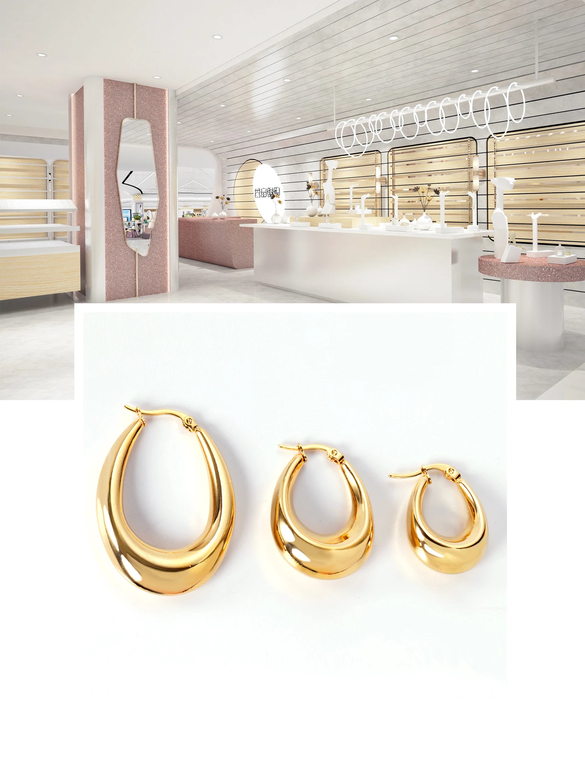 LUXUSTEEL Gothic Gold Color Oval Hoop Earrings For Women Stainless Steel Ear Jewelry Accessories Brinco Party Gift 10mm 13mm 20m