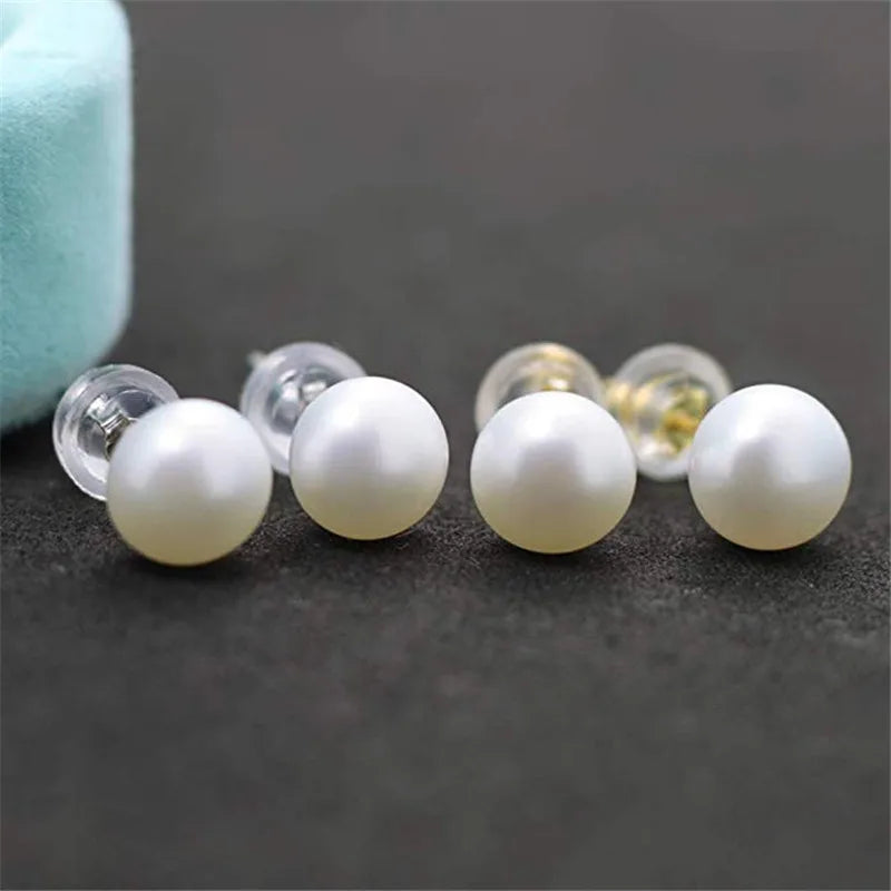 100% Natural Freshwater Pearl Stud Earrings Real 925 Sterling Sliver Earring Cultured White Pearl For Women Earring Jewelry