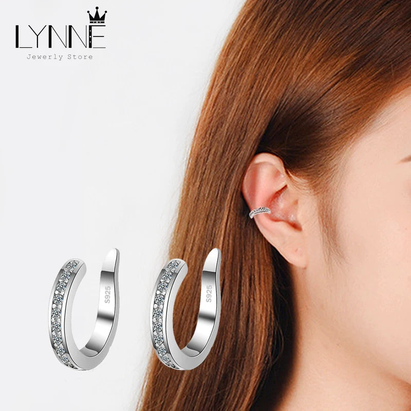 New Fashion Fine Zircon 925 Sterling Silver C Type Clip Earrings Punk Rock Unisexual Rhinestone No Hole Ear Clip Earring Jewelry