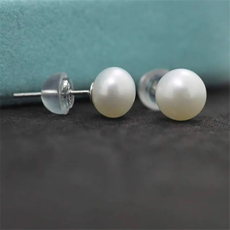 100% Natural Freshwater Pearl Stud Earrings Real 925 Sterling Sliver Earring Cultured White Pearl For Women Earring Jewelry