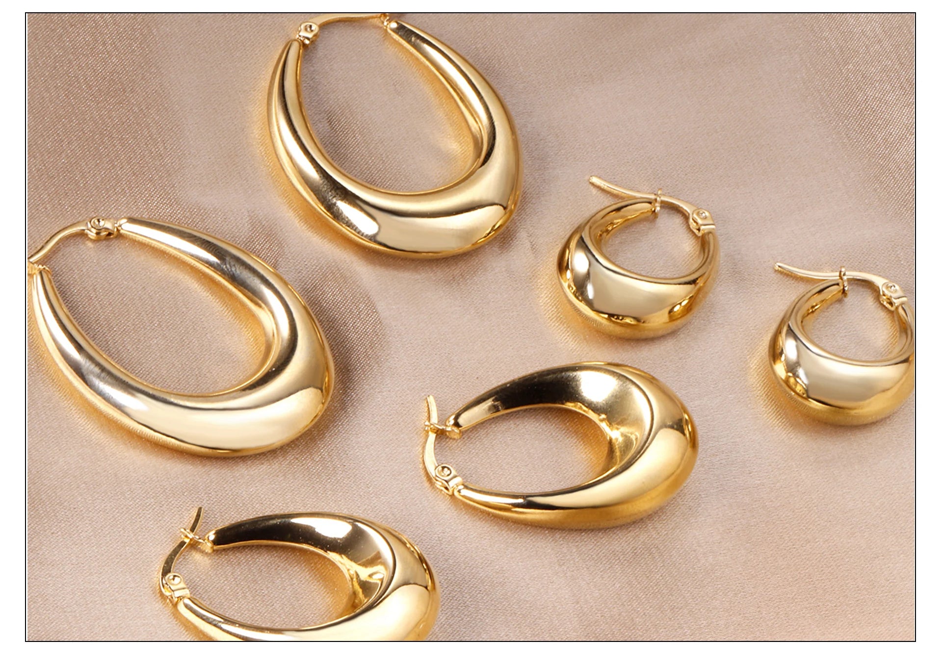 LUXUSTEEL Gothic Gold Color Oval Hoop Earrings For Women Stainless Steel Ear Jewelry Accessories Brinco Party Gift 10mm 13mm 20m