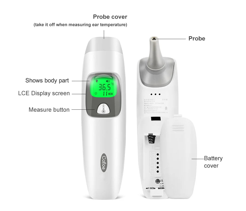 Cofoe Digital Forehead Thermometer Forehead Ear Non-Contact Medical Termometro Baby/Adult Temperature Measure  FASTSHIPPING