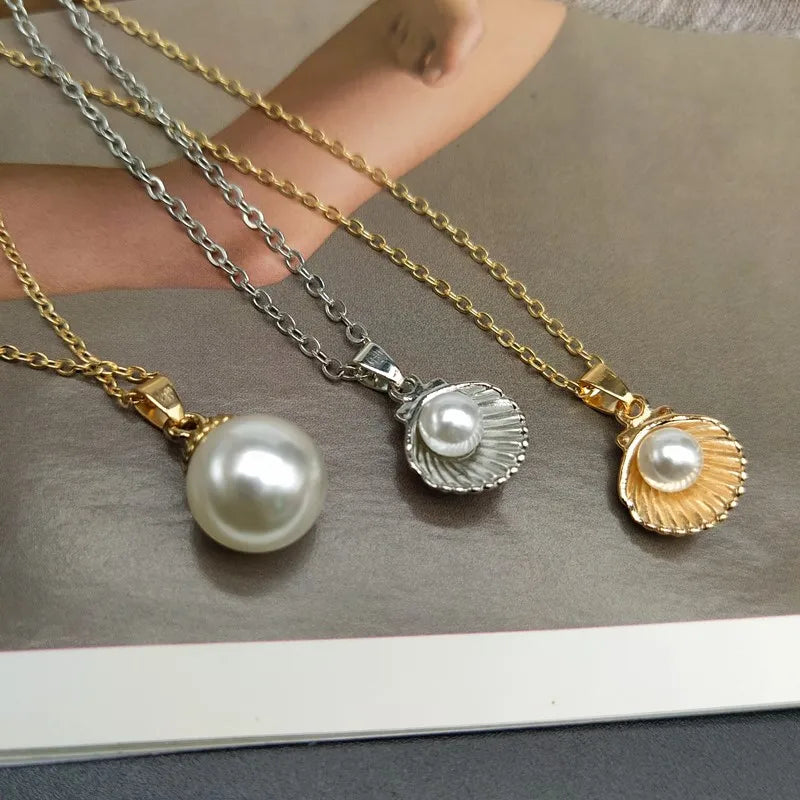 Trendy Summer Shell Imitation Pearl Pendant Necklace For Women Fashion Collar Neck Jewelry Wholesale Dropshipping