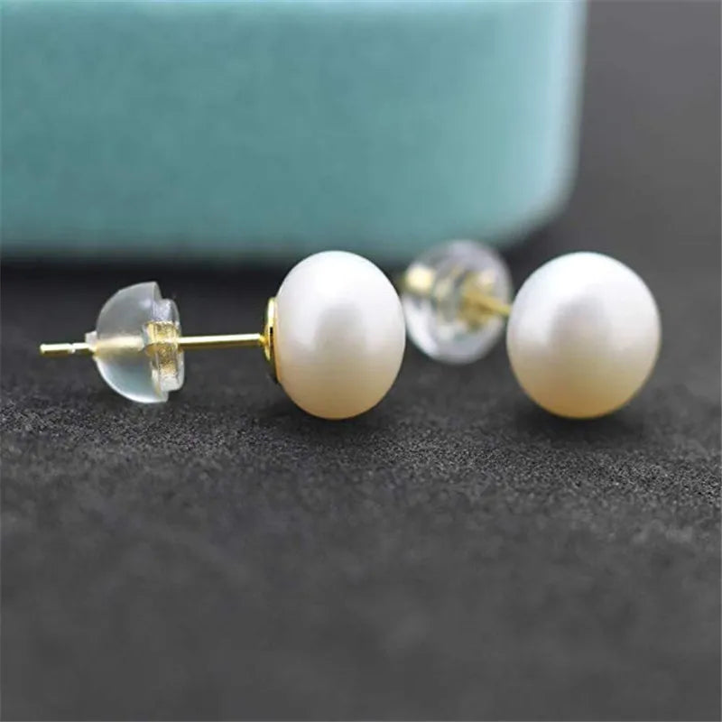 100% Natural Freshwater Pearl Stud Earrings Real 925 Sterling Sliver Earring Cultured White Pearl For Women Earring Jewelry