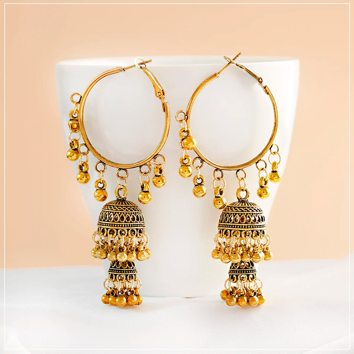 Women's Ethnic Big Round Bells Tassel Indian Jewelry Gypsy Earrings Pendientes Vintage Tribe Jhumka Earrings Jewelry
