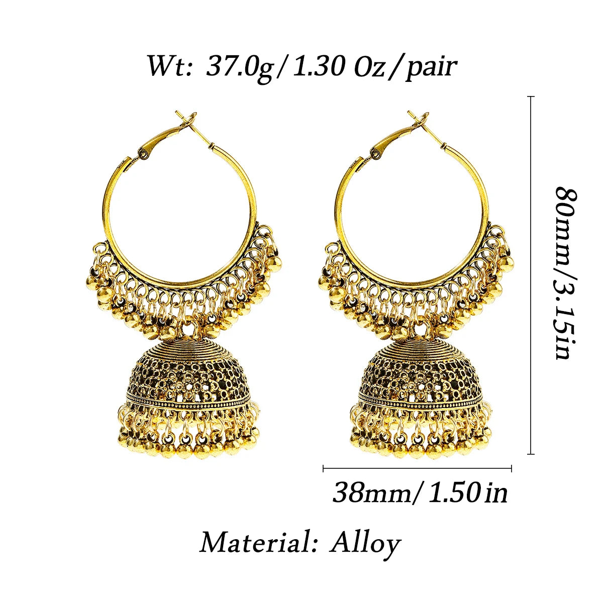 Women's Ethnic Big Round Bells Tassel Indian Jewelry Gypsy Earrings Pendientes Vintage Tribe Jhumka Earrings Jewelry