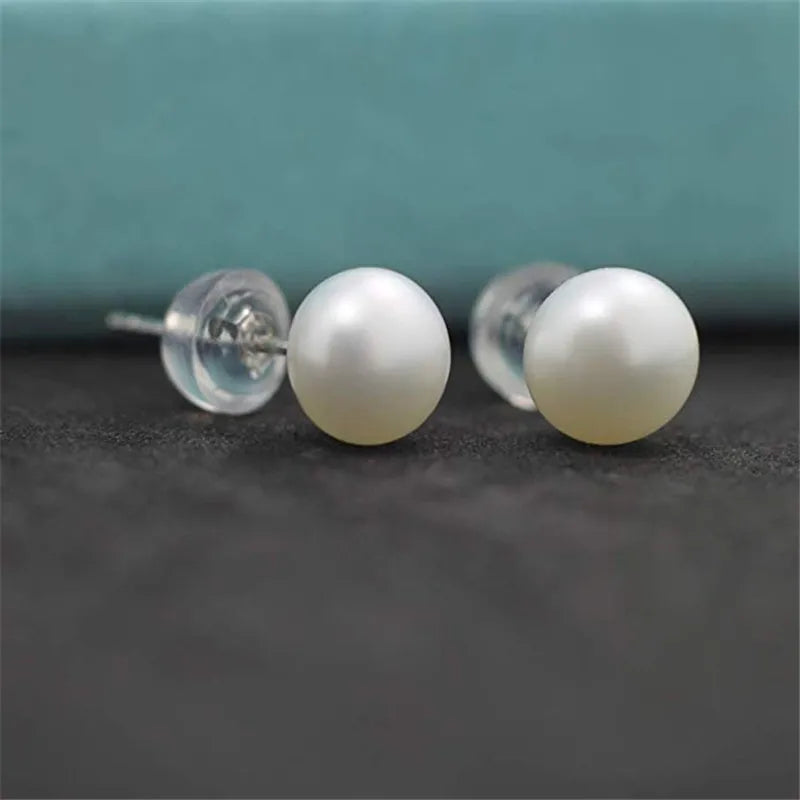 100% Natural Freshwater Pearl Stud Earrings Real 925 Sterling Sliver Earring Cultured White Pearl For Women Earring Jewelry