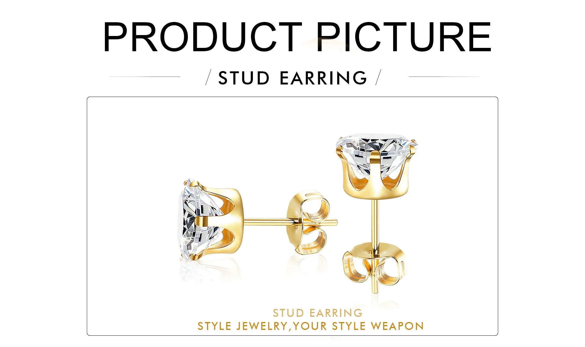 LUXUSTEEL 6Pairs/Set CZ Stud Earrings Stainless Steel Round White Cubic Zirconia Hypoallergenic 6 Claws Earring Trendy Jewelry