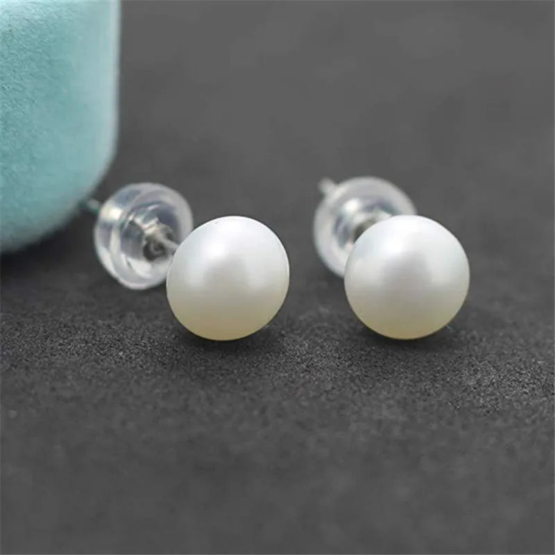 100% Natural Freshwater Pearl Stud Earrings Real 925 Sterling Sliver Earring Cultured White Pearl For Women Earring Jewelry