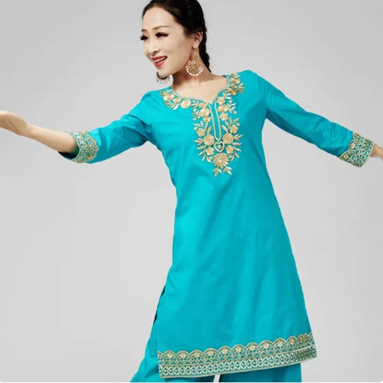 Indian Clothing Women's Pure Cotton Embroidered Side Concealed Long Sleeved Shirt Pakistan