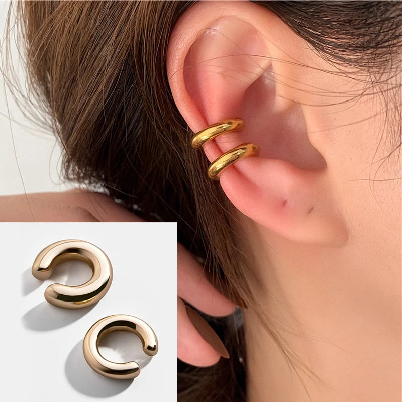 Minimalist Metal Simple C Shape Clip On Earrings for Women Men Without Piercing Geometric Ear Cuff Earclips Jewelry Gifts 2024