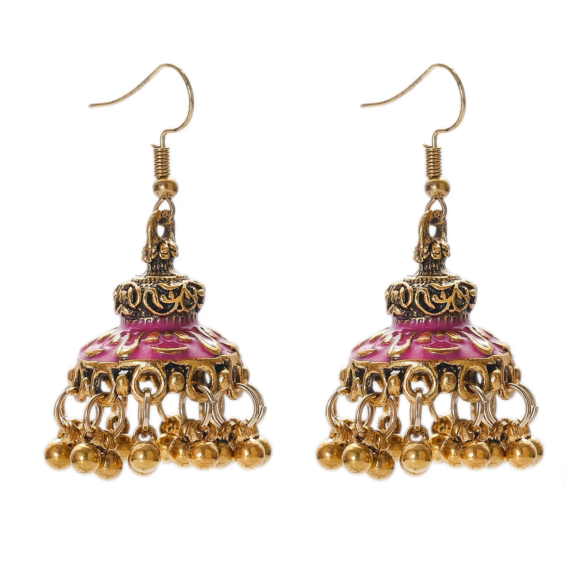 Ethnic Retro Geometric Turkish Jhumka Earrings For Women Indian Jewelry Flower Gold Color Bell Tassel Dangling Earrings