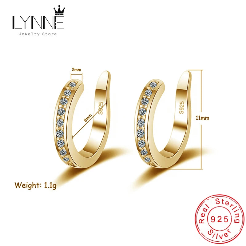 New Fashion Fine Zircon 925 Sterling Silver C Type Clip Earrings Punk Rock Unisexual Rhinestone No Hole Ear Clip Earring Jewelry