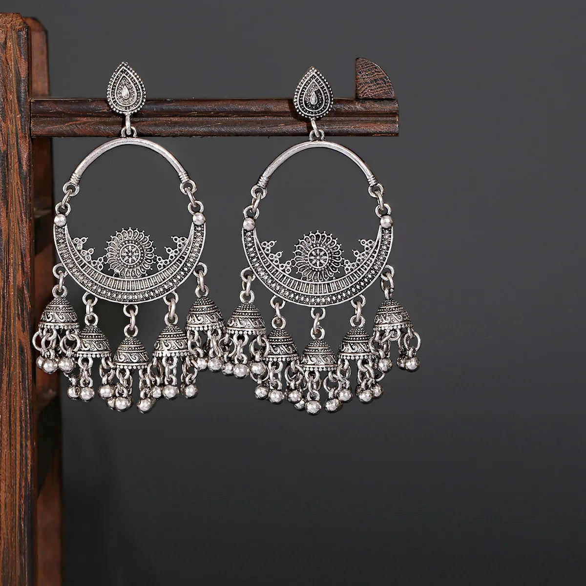 Retro Ethnic Silver Color Turkish Jhumka Earrings For Women Pendientes Pearl Tassel Classic Carved Indian Earrings Jewelry