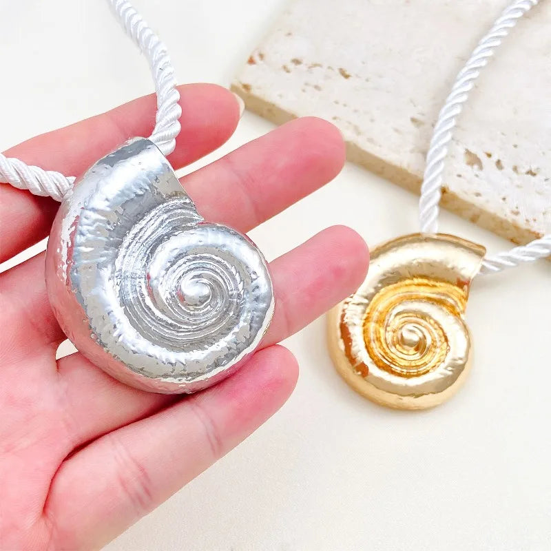 Fashionable Summer Vacation Ocean Conch Ear Studs Necklace for Women Trendy Beach Party Exaggerated Bohemian Jewelry Earrings