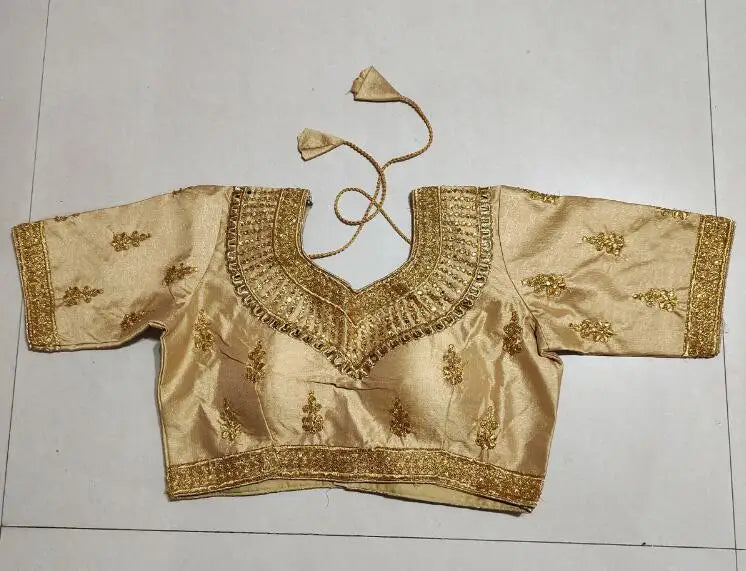 Traditional Indian Sari Top Women Shirt Summer Gold thread Embroidery Pakistan Summer Rhinestone
