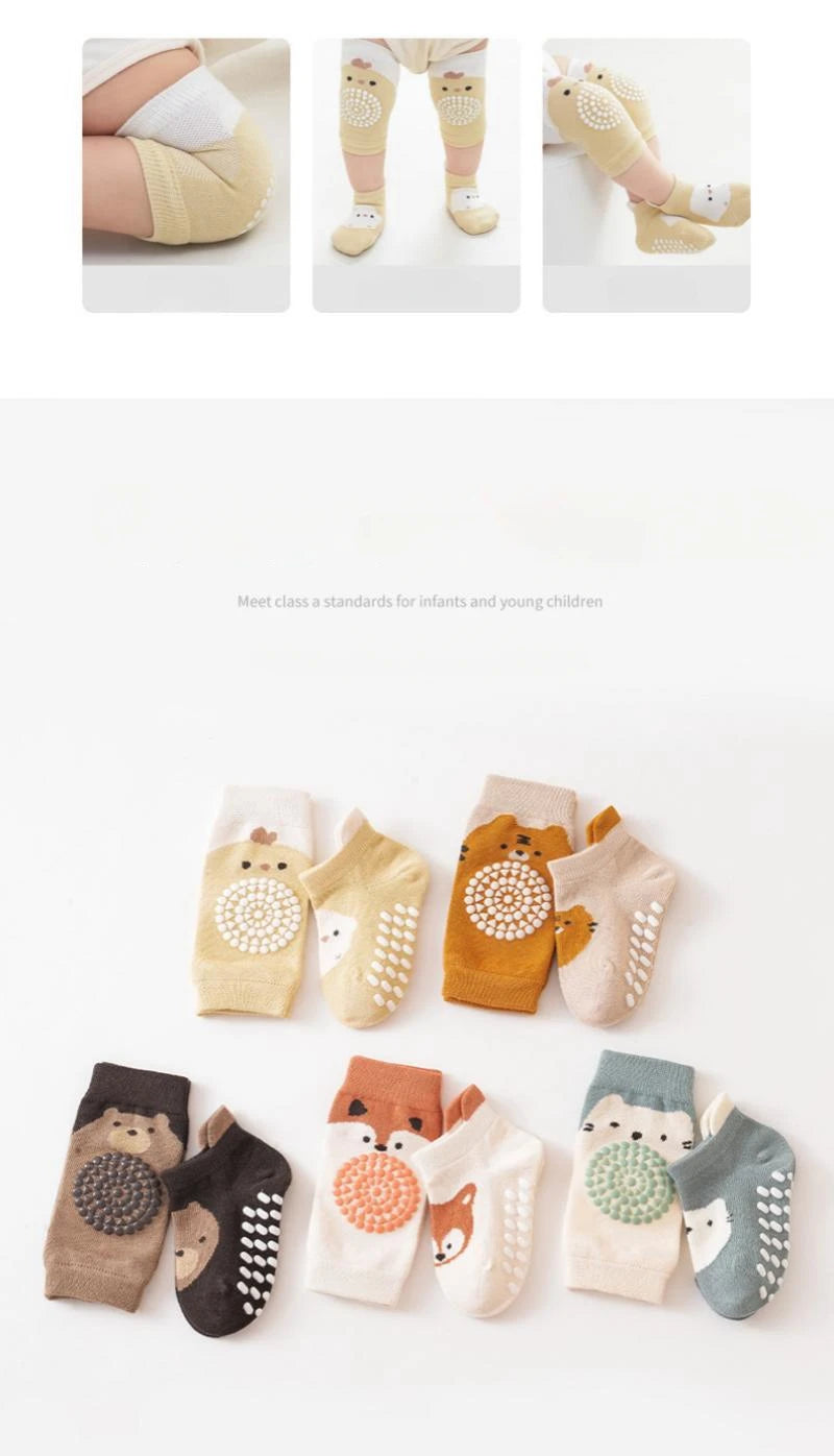 Baby Knee Pad And Floor Socks Set Non-slip Crawling Cushion Infants Toddlers Socks Protector Safety Kneepad 2-piece Set Girl Boy