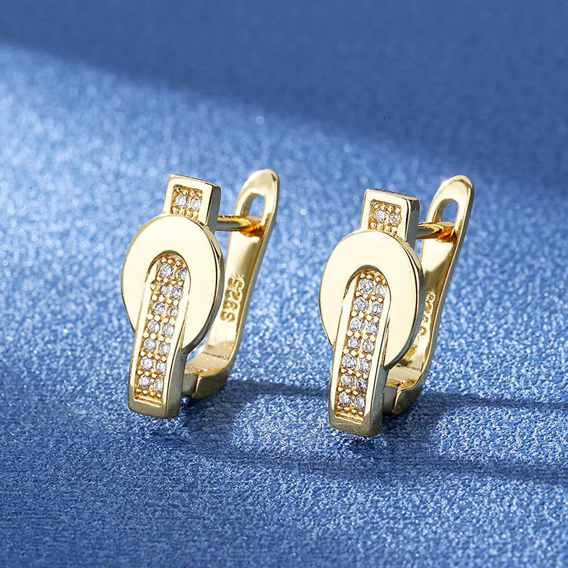 Hot Sale 925 Silver Women Hoop Earrings Luxury Sparkling Pave CZ U Shape Star Moon Fashion Earring For Girl