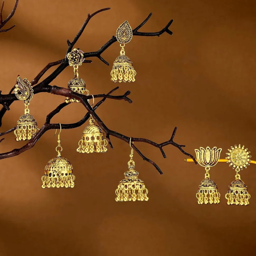 Indian Ethnic Style Boho Vintage Antique Alloy Carved Bell Tassels Drop Earrings Jhumki Jewelry For Women Party Accessories