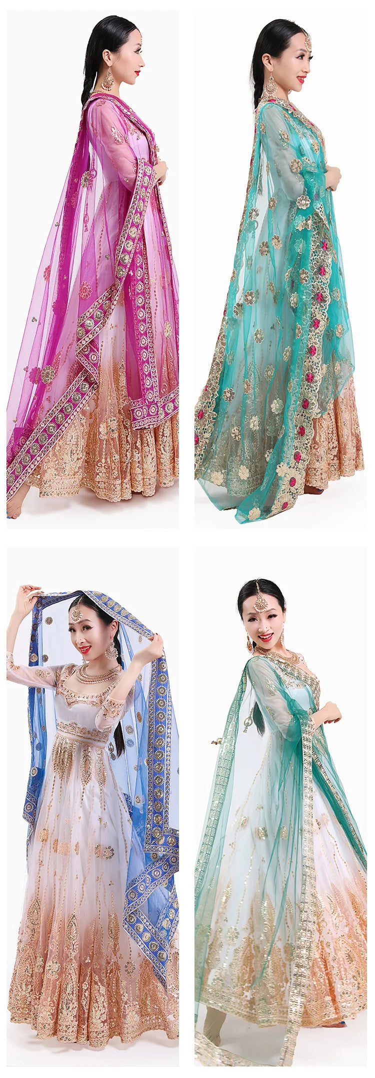 Indian Sari Scarf Mesh Embroidery Ethnic India Pakistan Clothing Silk Headscarf Muslim Shawl Hijab Scarves Women (Only Dupattas)