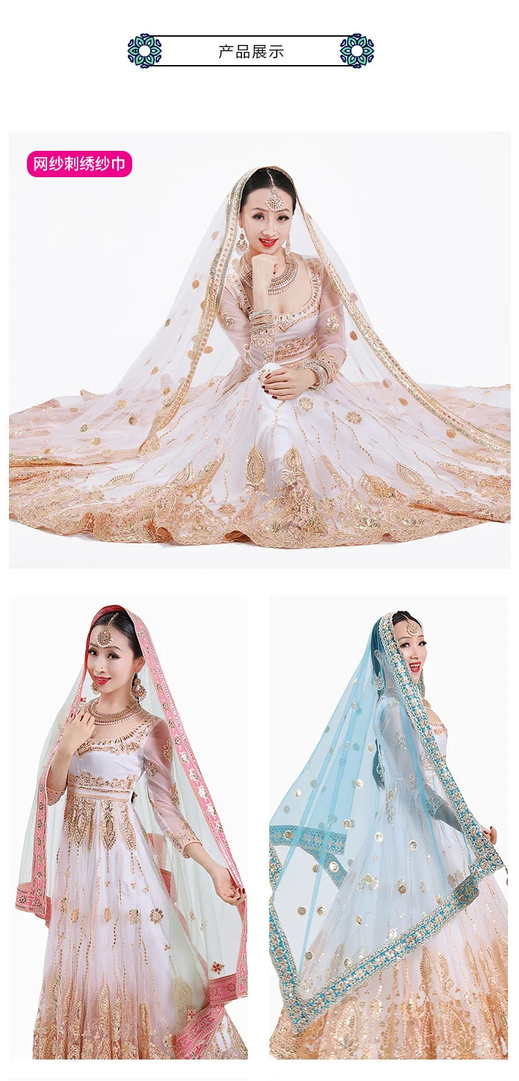 Indian Sari Scarf Mesh Embroidery Ethnic India Pakistan Clothing Silk Headscarf Muslim Shawl Hijab Scarves Women (Only Dupattas)