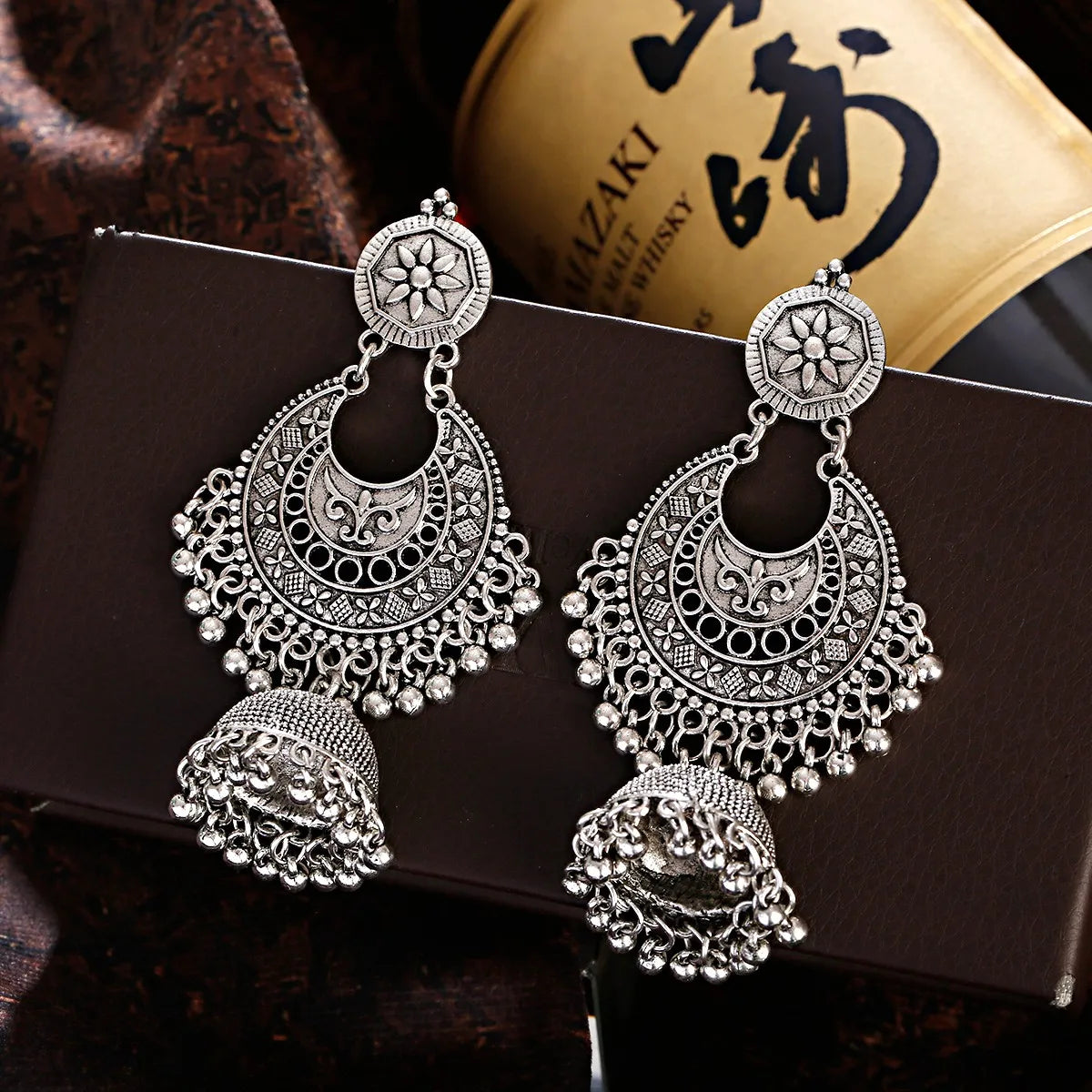 Retro Ethnic Silver Color Turkish Jhumka Earrings For Women Pendientes Pearl Tassel Classic Carved Indian Earrings Jewelry