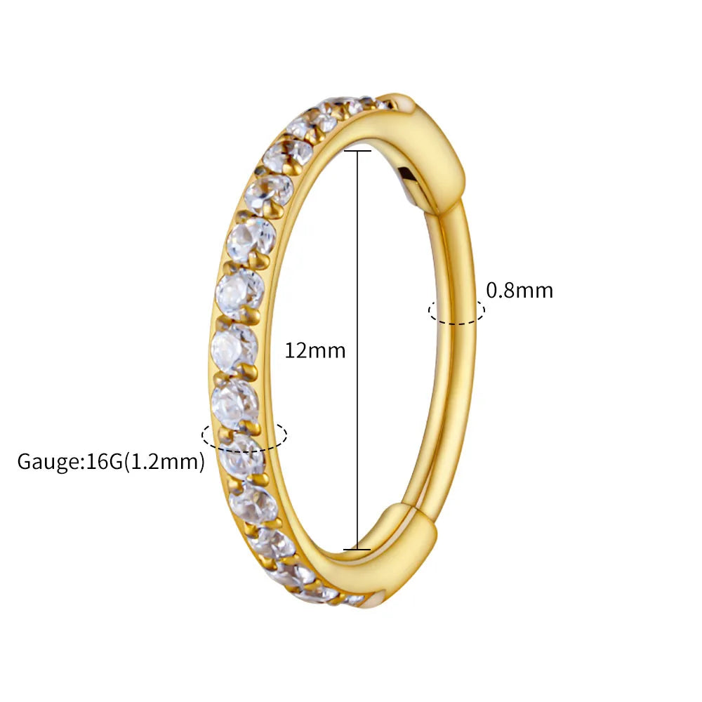 Right Grand ASTM F136 Titanium Slim Huggie Hoop Earring 16G CZ Cartilage Helix Earlobe Hinged Earring Piercing Body Jewelry